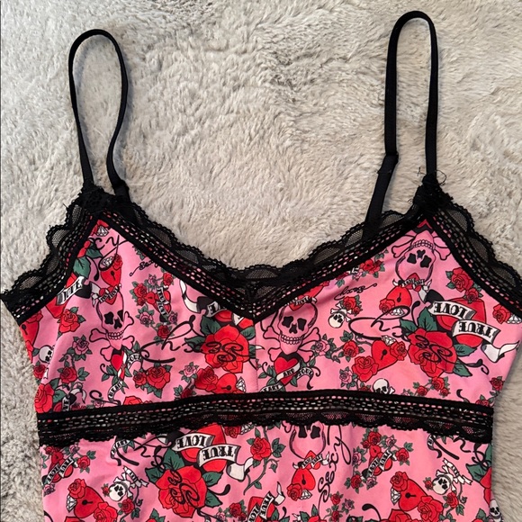 Pink Black Hearts Love Valentine’s Day Chemise Slip Teddy Medium - Picture 2 of 6